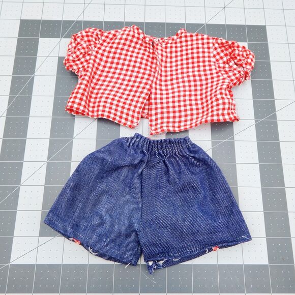 Cabbage Patch Clothing Jean Short Set 1980 Red Check Boat Decal Vintage - Picture 2 of 8